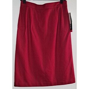 Sag Harbor Red Wool Skirt Back Button Zipper Slit Pleated Pockets Lined‎ Sz 14